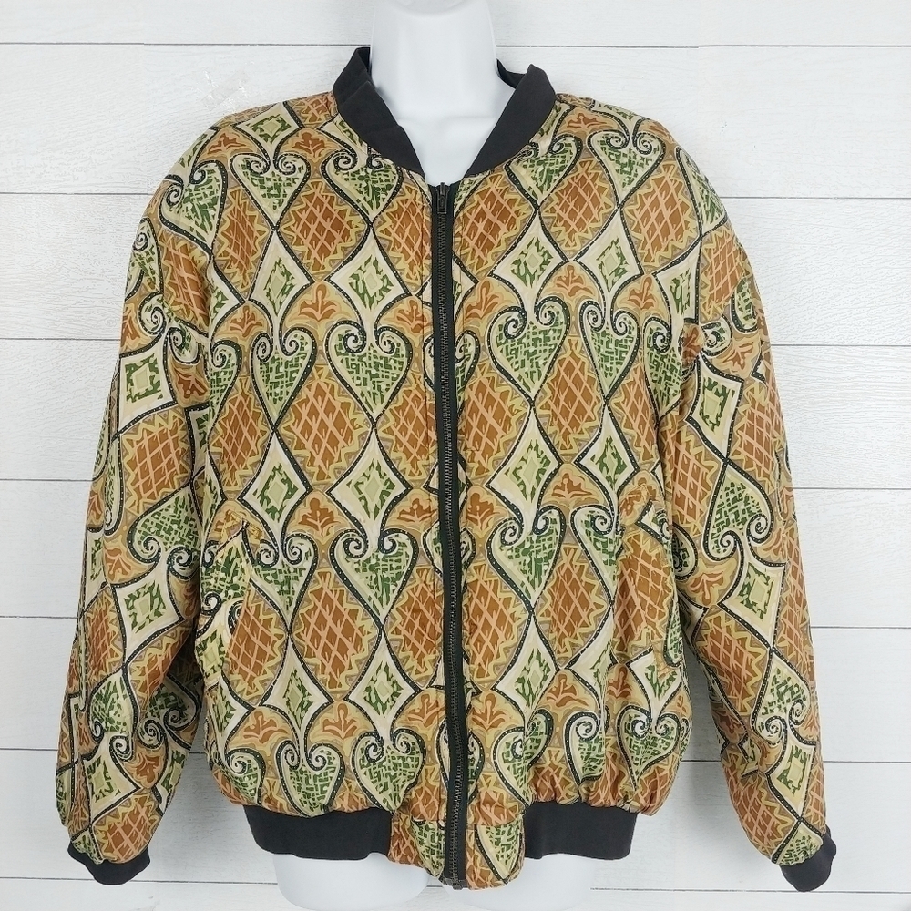 BOGARI Vintage Silk Print Bomber Jacket Size L